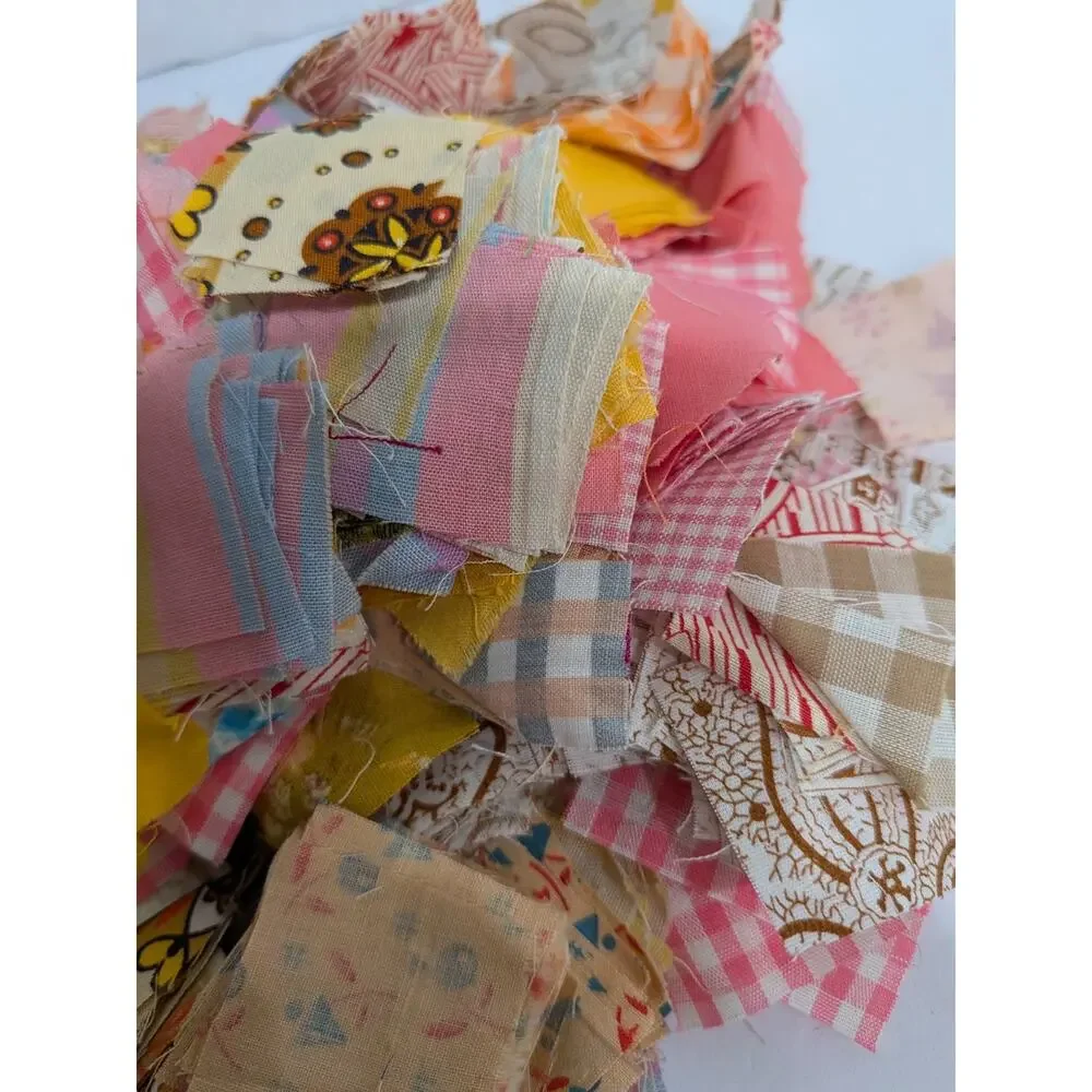 Huge Lot of Vintage Quilt Squares Fabric Quilting Gingham Calico Floral 11.2 Oz